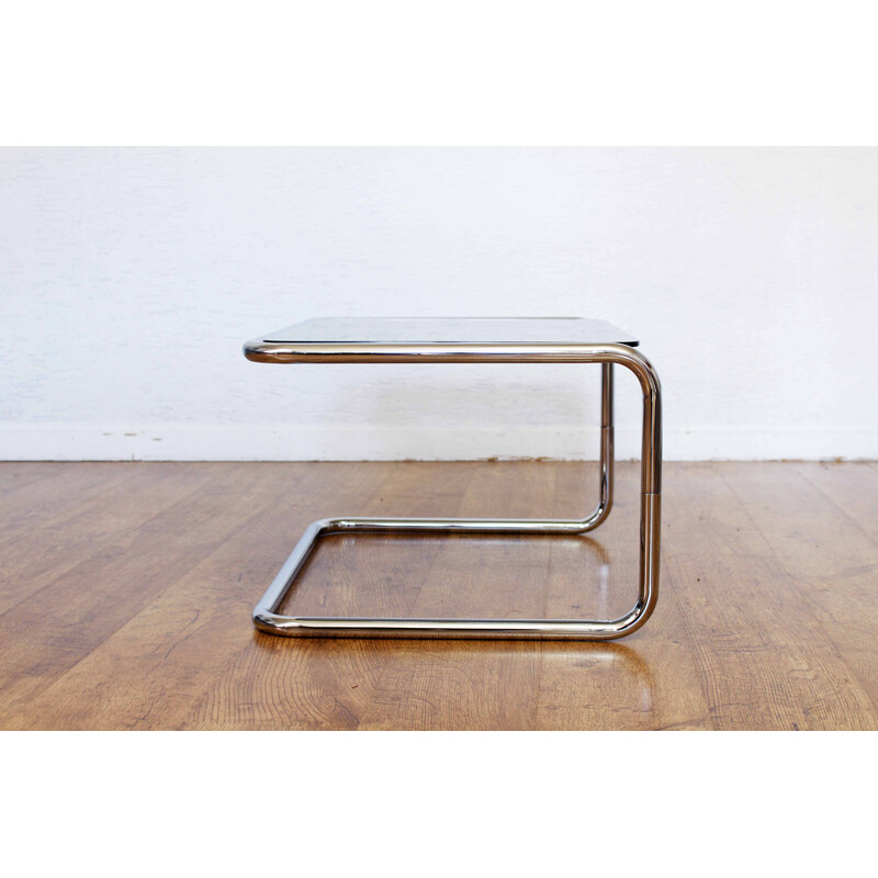 Mesa de apoio vintage em tubo de metal cromado e vidro, 1970