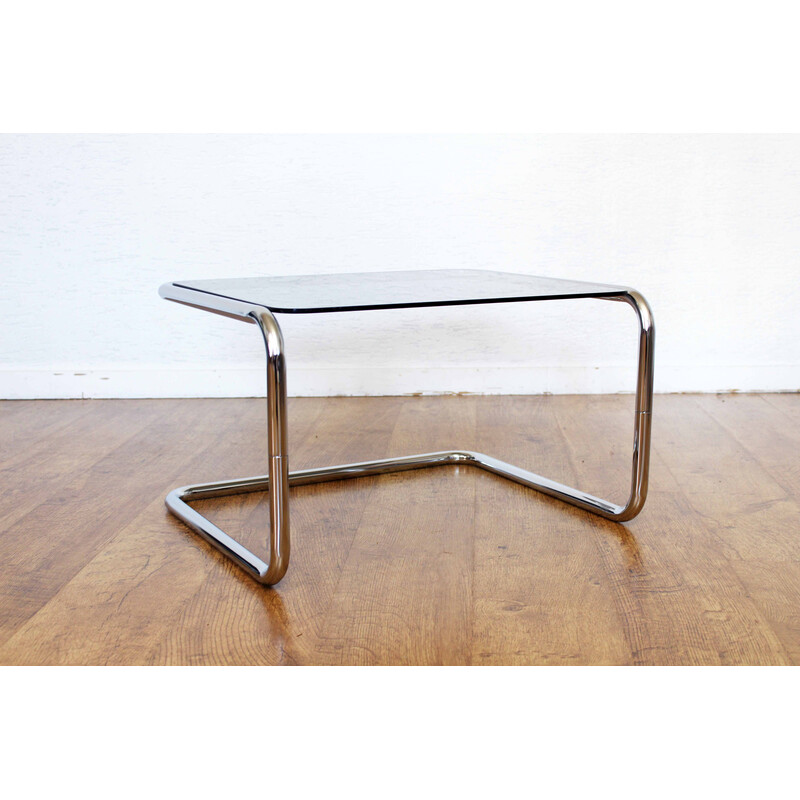 Vintage side table in chrome metal tube and glass, 1970