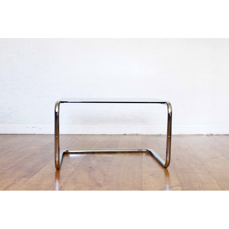 Vintage side table in chrome metal tube and glass, 1970