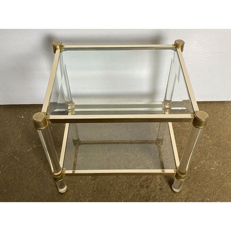 Vintage glass and plexiglass side coffee table, 1950
