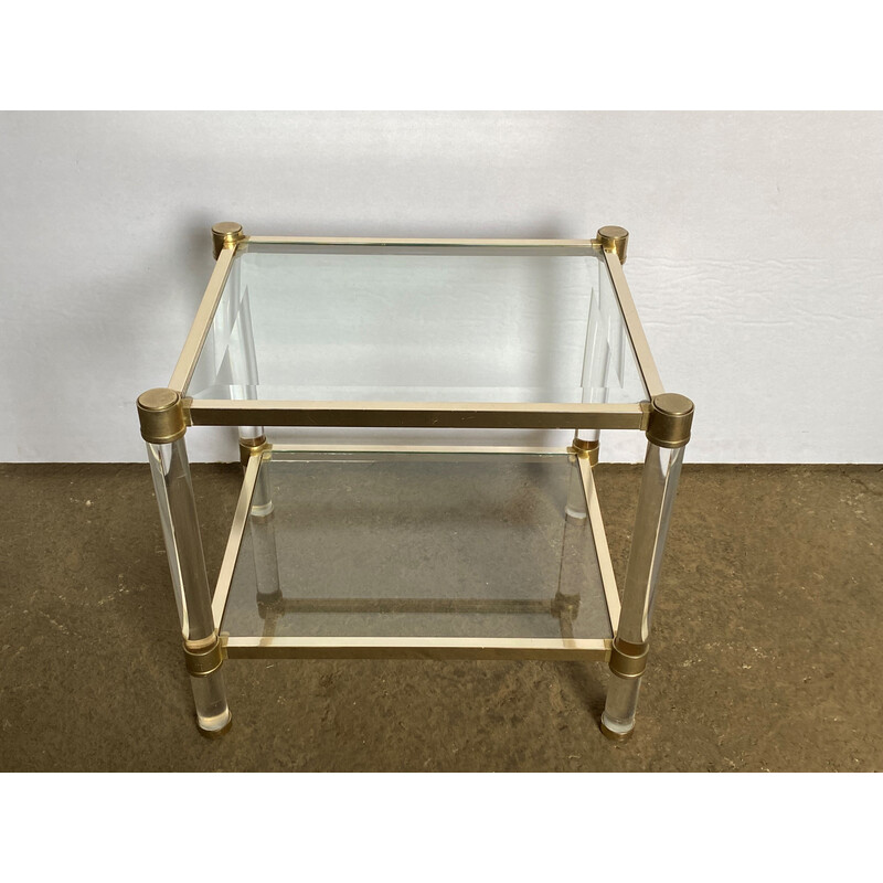 Vintage glass and plexiglass side coffee table, 1950