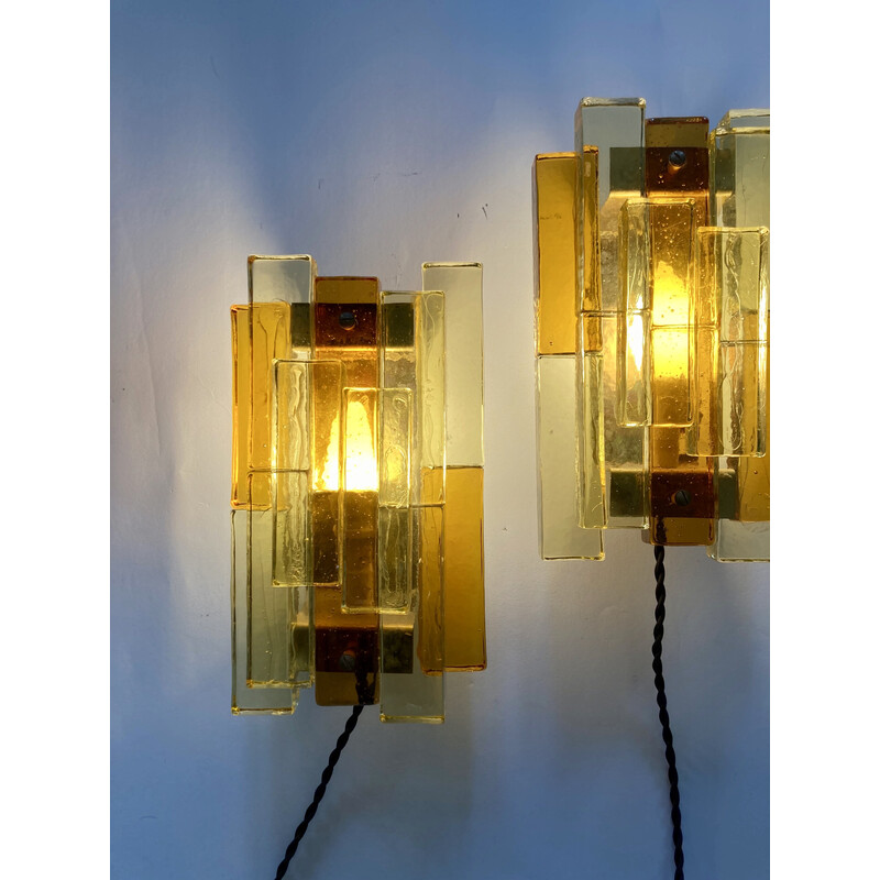 Pair of vintage pressed glass sconces by Svend Aage Holm Sorensen, Denmark 1960