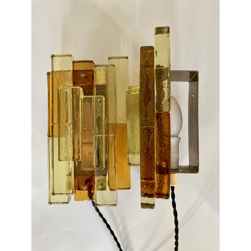 Pair of vintage pressed glass sconces by Svend Aage Holm Sorensen, Denmark 1960