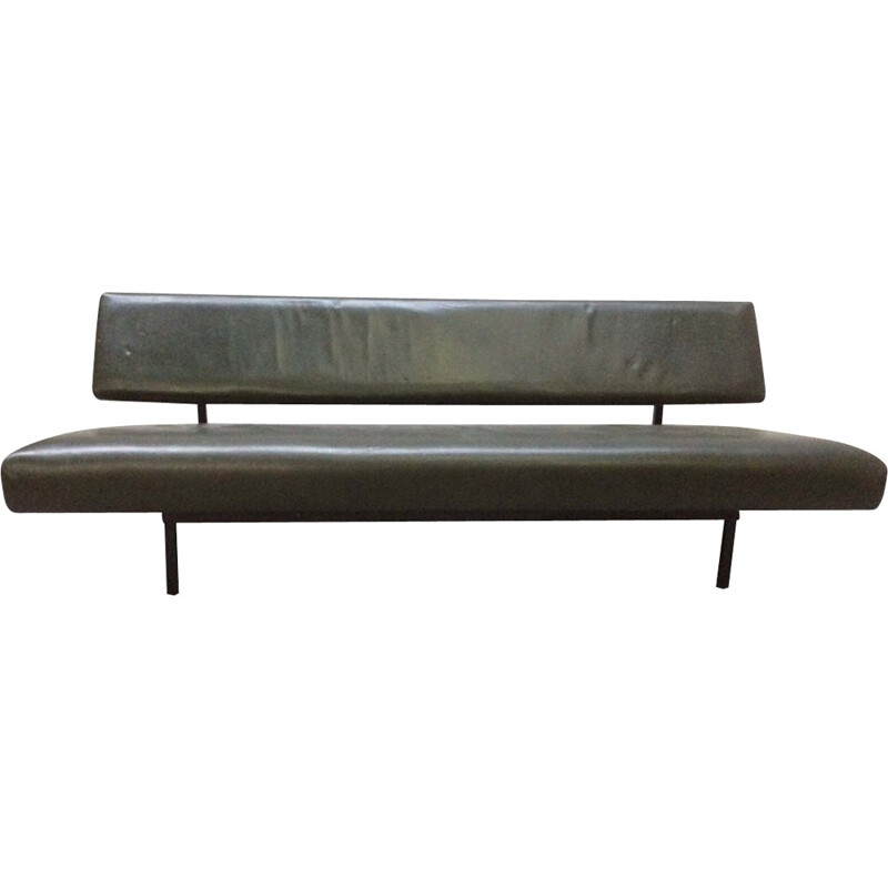 Green folding sofa in leatherette and metal - 1950s