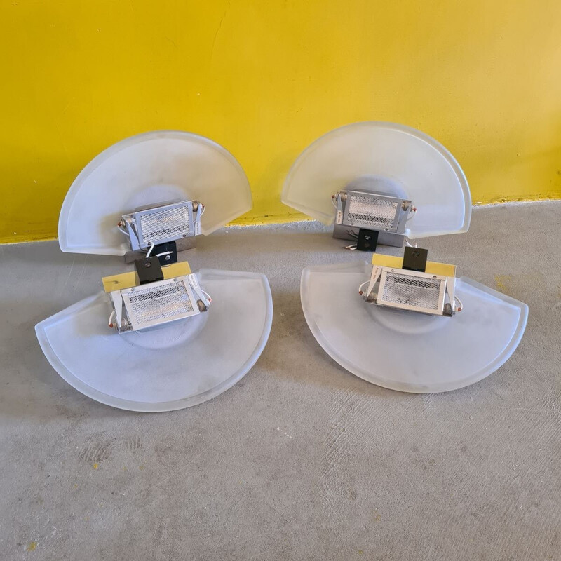 Set of 4 vintage frosted glass wall lamp for Metalarte S.a, Spain 1980