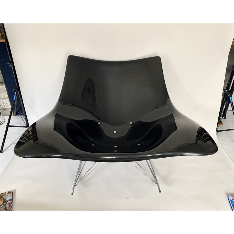 Sedia a dondolo vintage "Stingray" in plastica stampata nera e acciaio cromato di Thomas Pedersen per Fredericia