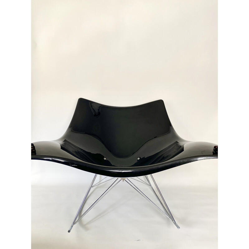 Sedia a dondolo vintage "Stingray" in plastica stampata nera e acciaio cromato di Thomas Pedersen per Fredericia