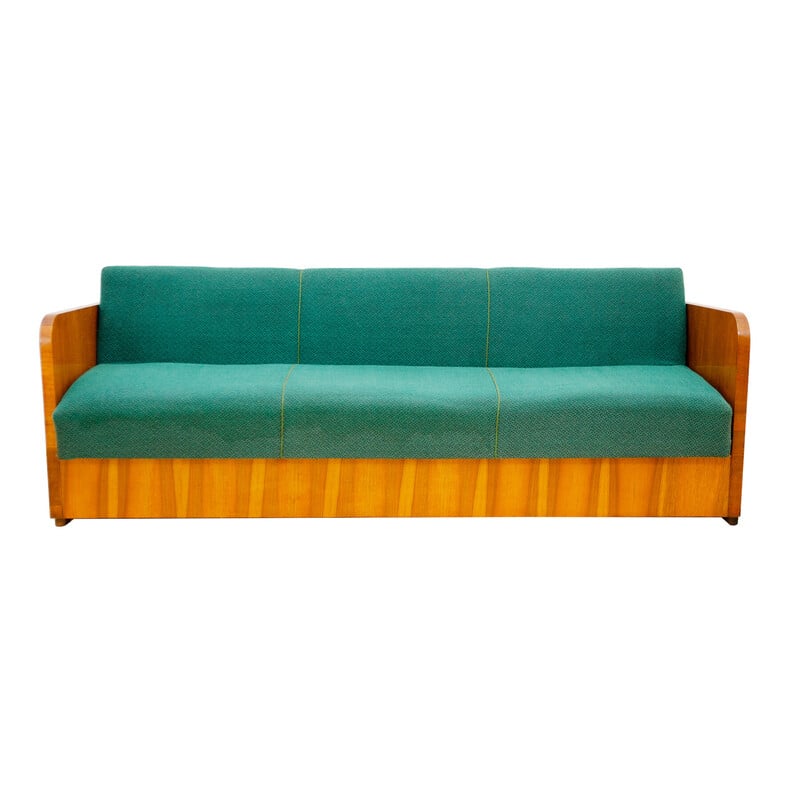 Vintage sofa bed in wood and walnut veneer for Up Závody, Czechoslovakia 1950