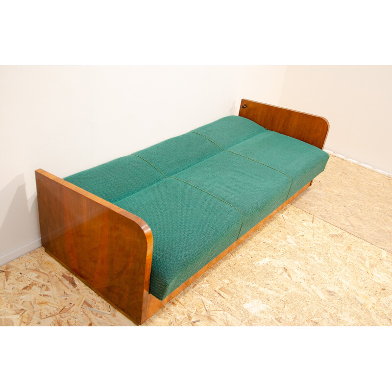 Sofá-cama vintage em madeira e folheado a nogueira para Up Závody, Checoslováquia 1950