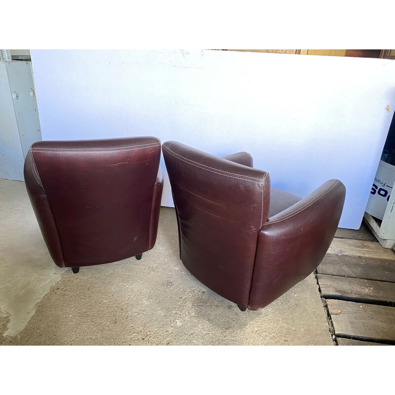Pair of vintage "Club" armchairs in brown leather, 1970