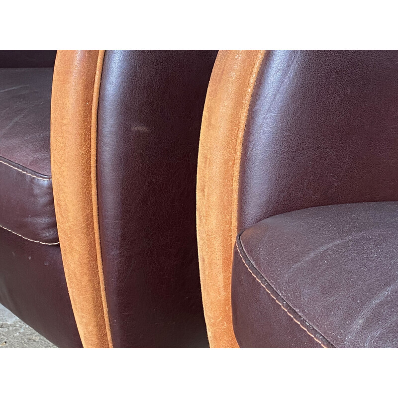 Pair of vintage "Club" armchairs in brown leather, 1970