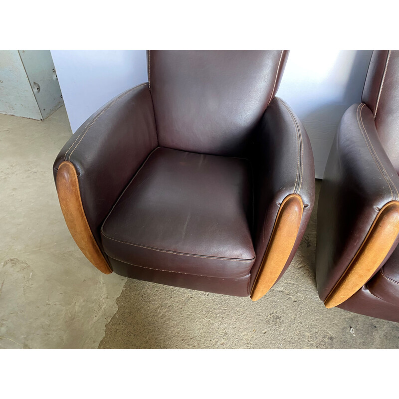 Pair of vintage "Club" armchairs in brown leather, 1970