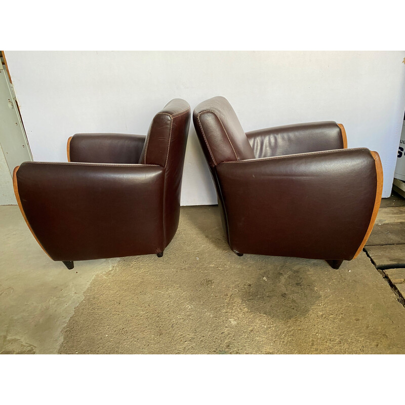 Pair of vintage "Club" armchairs in brown leather, 1970