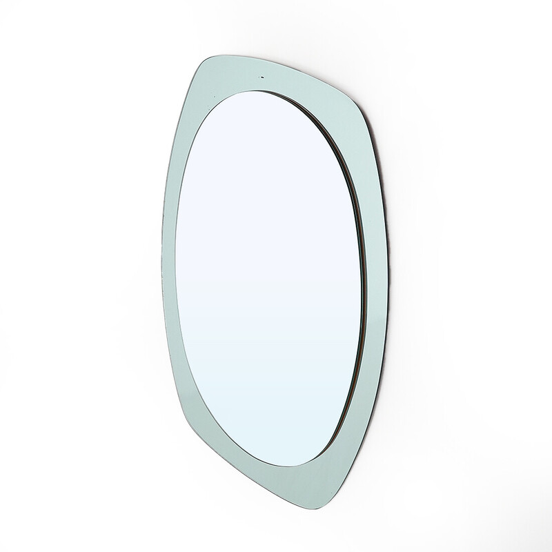 Vintage light blue mirror with glass frame, 1970