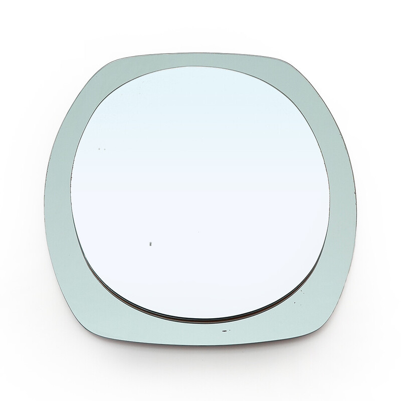 Vintage light blue mirror with glass frame, 1970