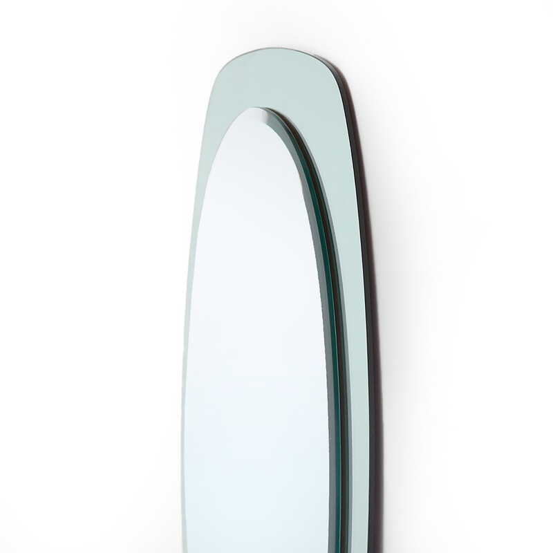 Vintage light blue mirror with glass frame, 1970