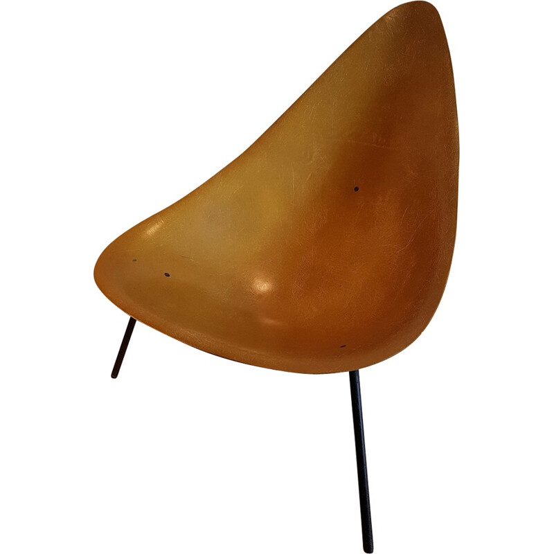 Tripod armchair in mustard color fiberglass, Merat edition - 1950s