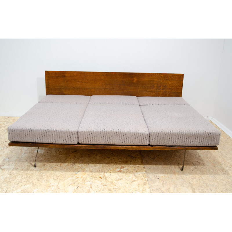 Vintage folding sofa bed in beech wood and fabric for Interiér Praha, Czechoslovakia 1960