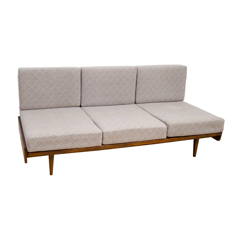 Vintage folding sofa bed in beech wood and fabric for Interiér Praha, Czechoslovakia 1960