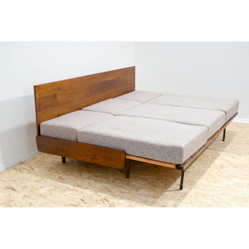 Vintage folding sofa bed in beech wood and fabric for Interiér Praha, Czechoslovakia 1960