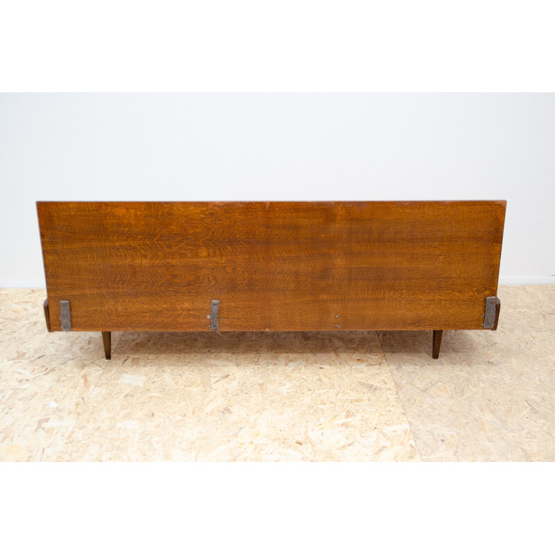 Vintage folding sofa bed in beech wood and fabric for Interiér Praha, Czechoslovakia 1960