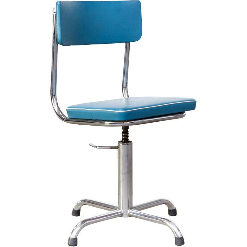 Classic adjustable small blue office chair - 1970s