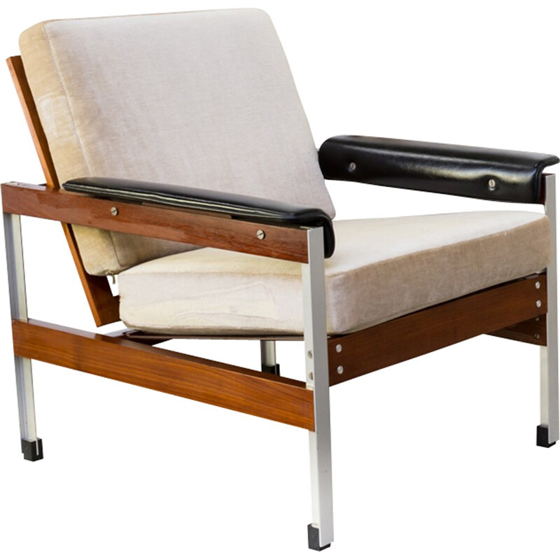 Paire de fauteuils vintage en aluminium et simili cuir - 1960