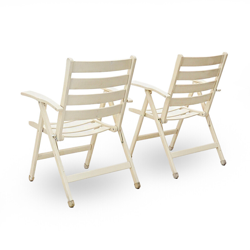Pair of vintage solid wood folding outdoor chairs, Italy 1960