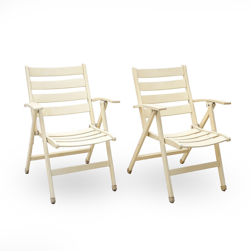 Pair of vintage solid wood folding outdoor chairs, Italy 1960