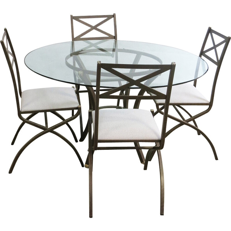 Metal and glass dining set by Pierre Vandel - 1970s