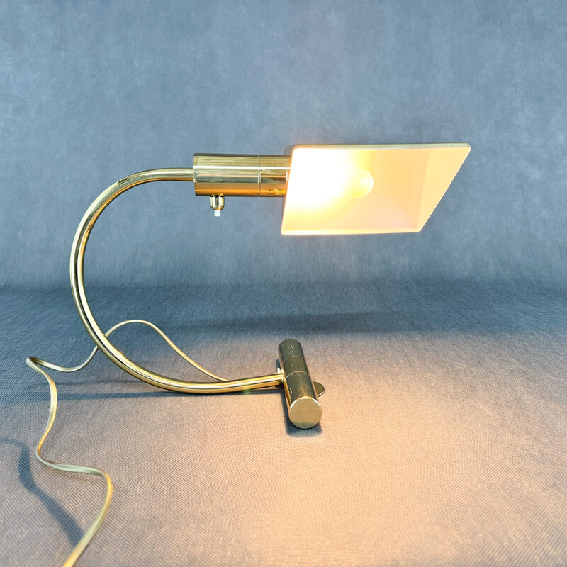 Lampada da tavolo vintage in metallo ottonato, Belgio 1970