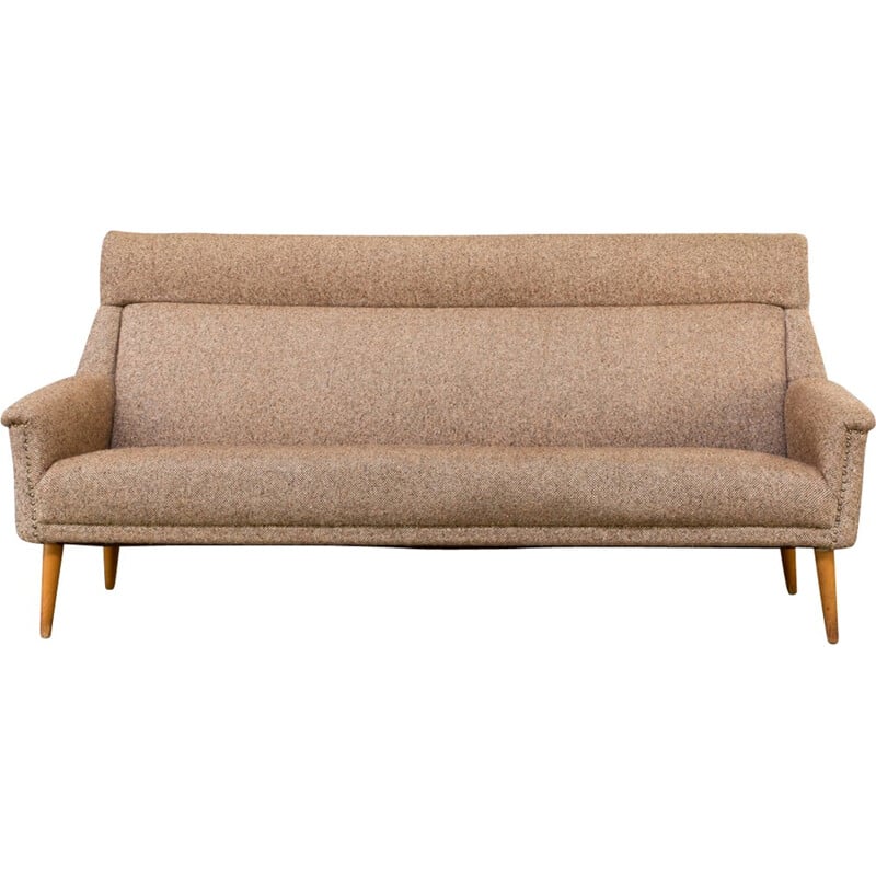 Mid century 3-seater sofa in brown fabric - 1960s