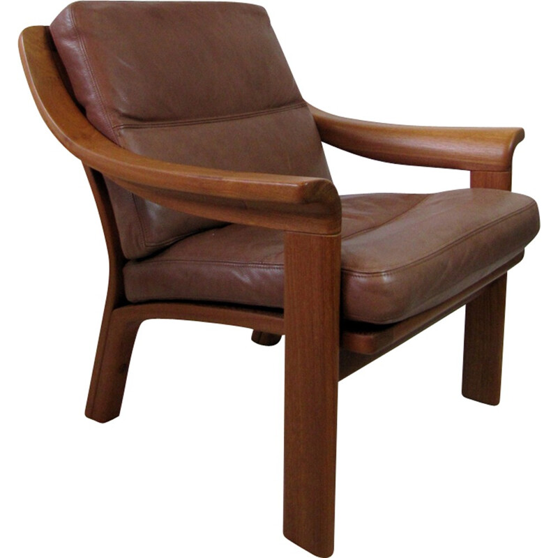 Brown Danish armchair in teak by Poul Jeppensen - 1980s