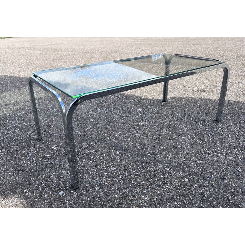 Vintage coffee table in chrome steel and glass, 1970