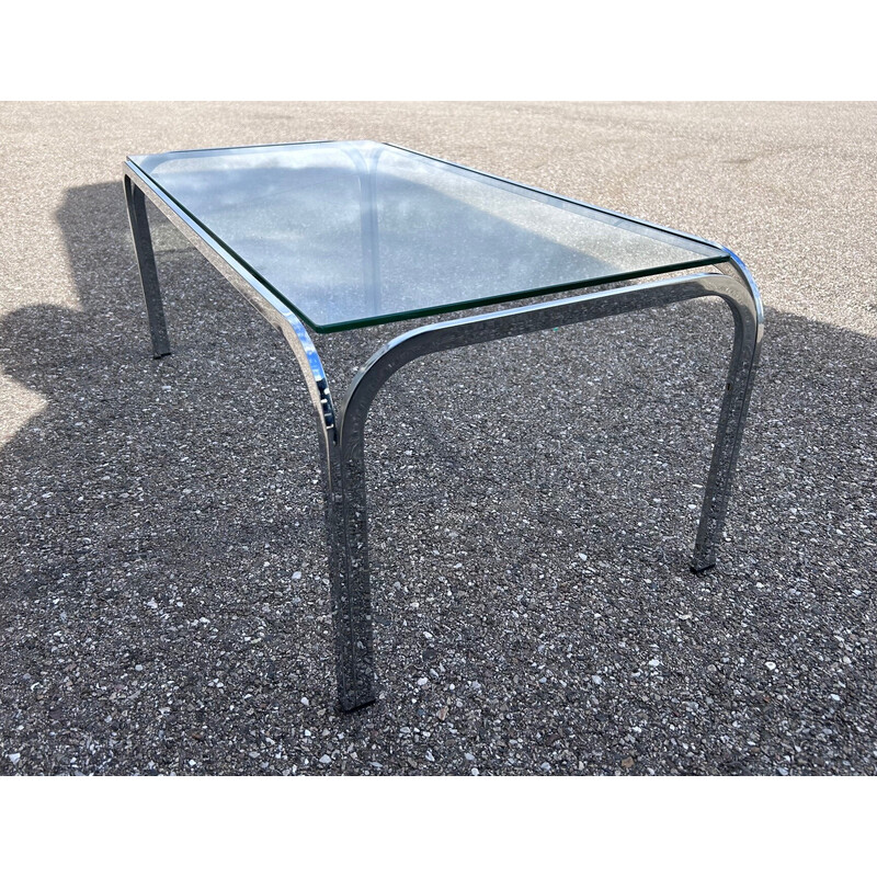 Vintage coffee table in chrome steel and glass, 1970