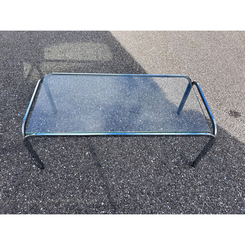 Table basse vintage en acier chromé et verre, 1970