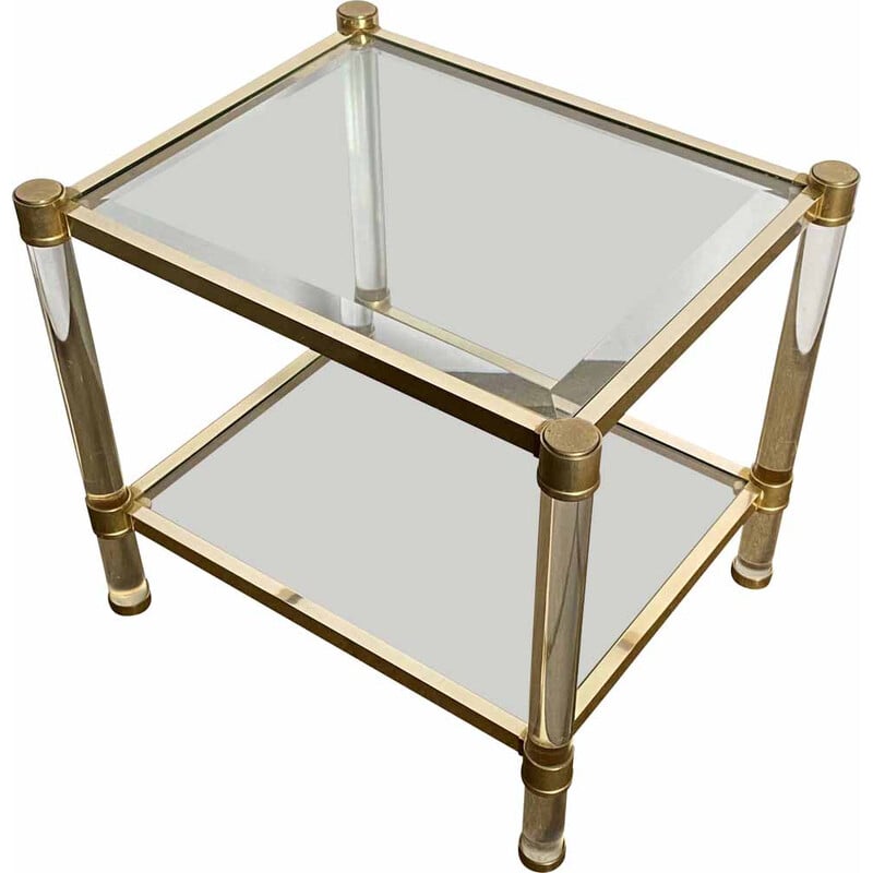 Table basse d’appoint vintage en verre et plexiglas, 1950