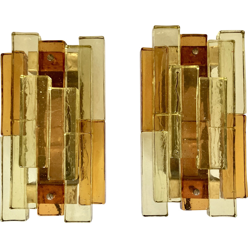 Pair of vintage pressed glass sconces by Svend Aage Holm Sorensen, Denmark 1960