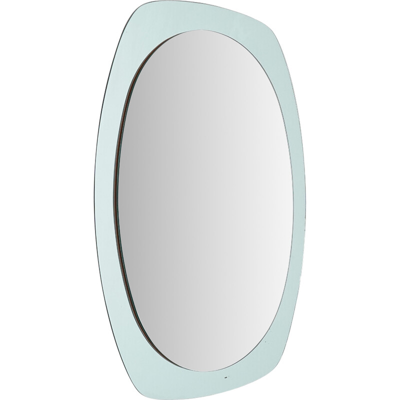 Vintage light blue mirror with glass frame, 1970