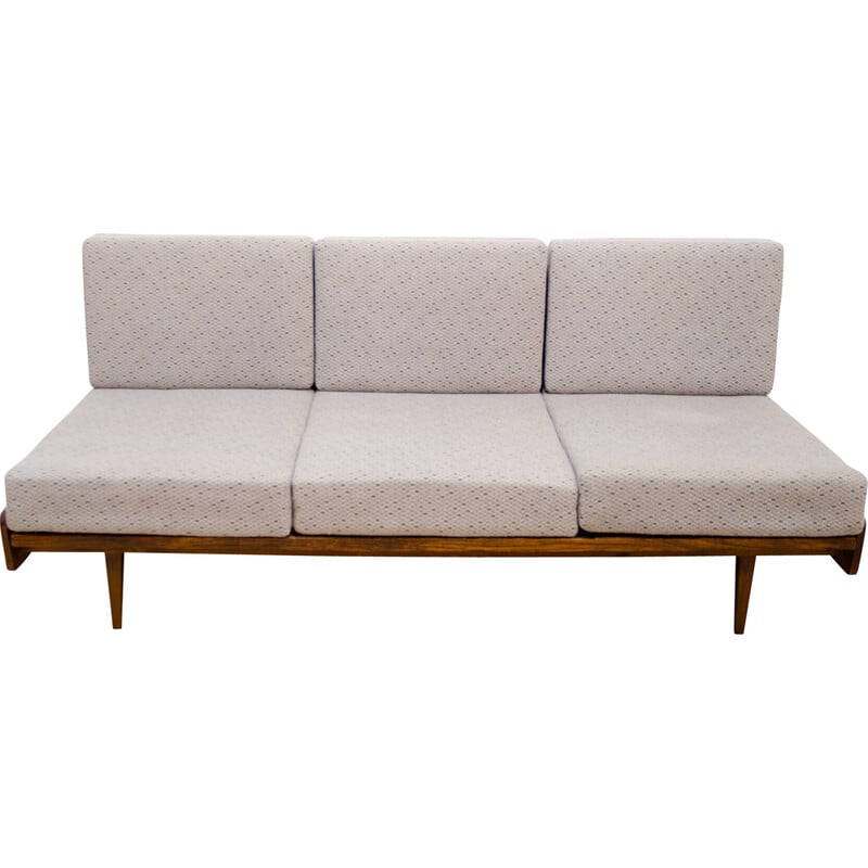 Vintage folding sofa bed in beech wood and fabric for Interiér Praha, Czechoslovakia 1960