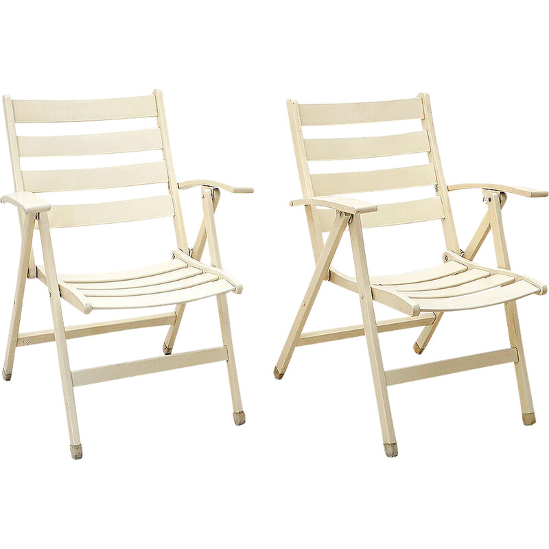 Pair of vintage solid wood folding outdoor chairs, Italy 1960
