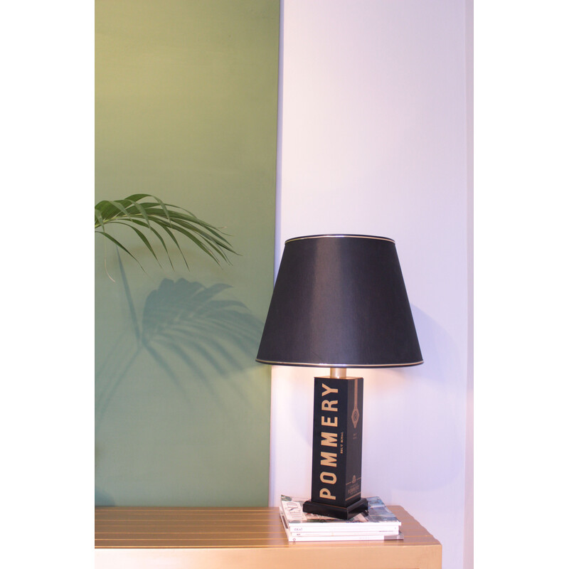 Vintage "Champagne" table lamp in black lacquered metal, France 1970