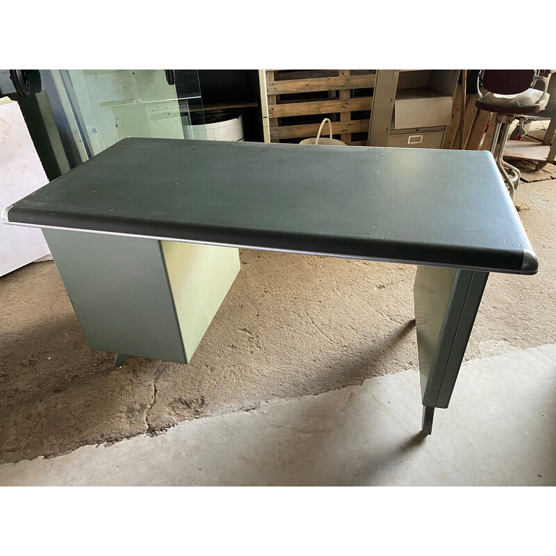 Vintage industrial metal executive desk with 3 drawers, 1950