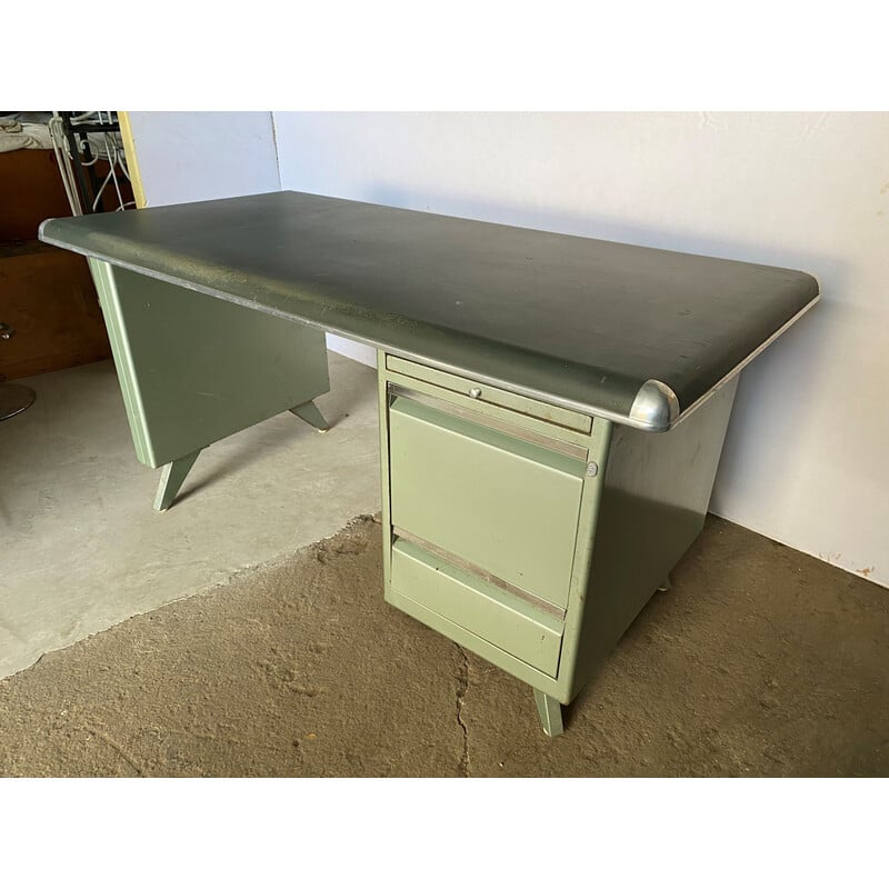 Vintage industrial metal executive desk with 3 drawers, 1950