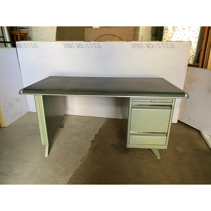 Vintage industrial metal executive desk with 3 drawers, 1950