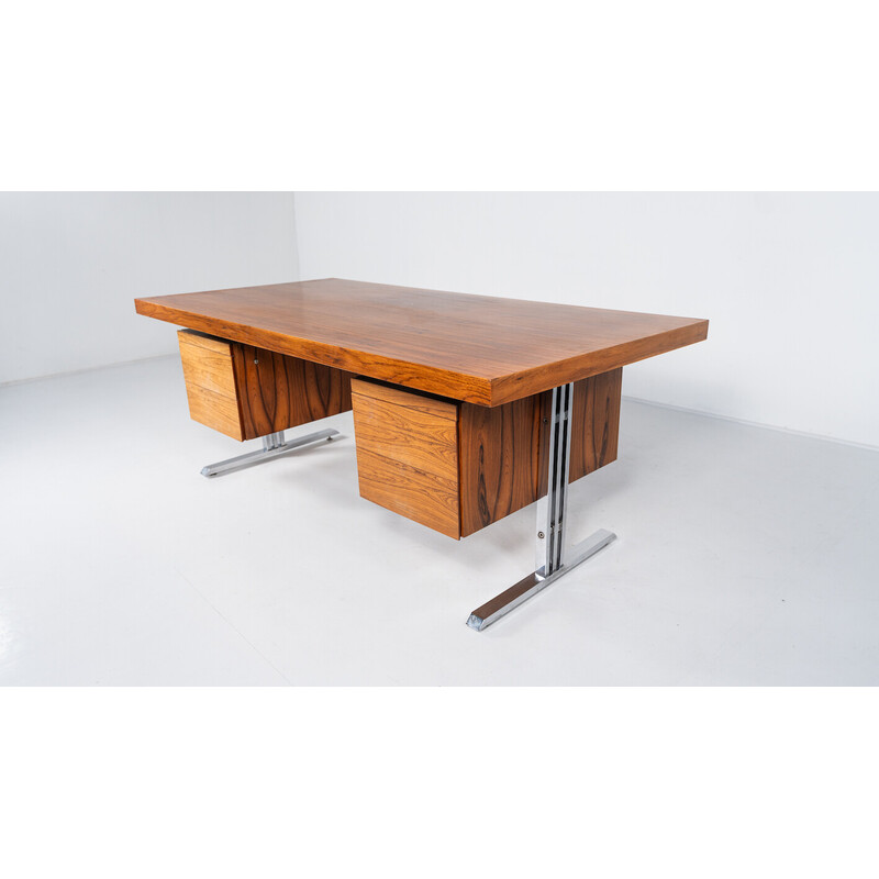 Vintage desk in wood and chrome, Italy 1970