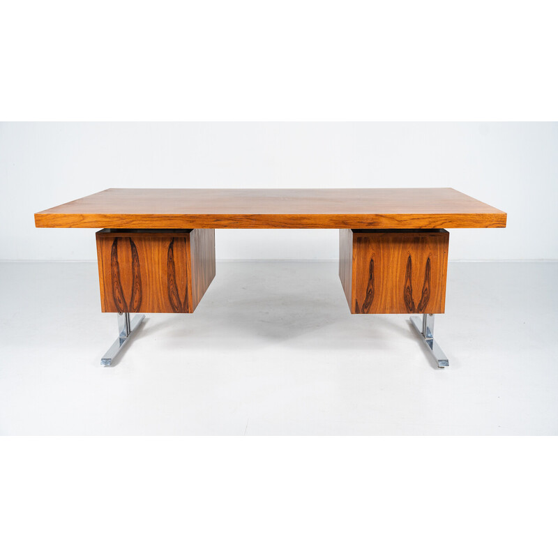 Vintage desk in wood and chrome, Italy 1970