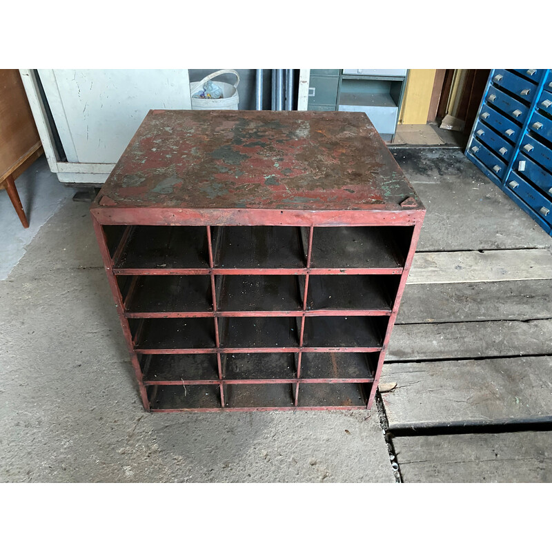 Vintage industrial metal craft cabinet with 15 drawers for Flambo, 1950