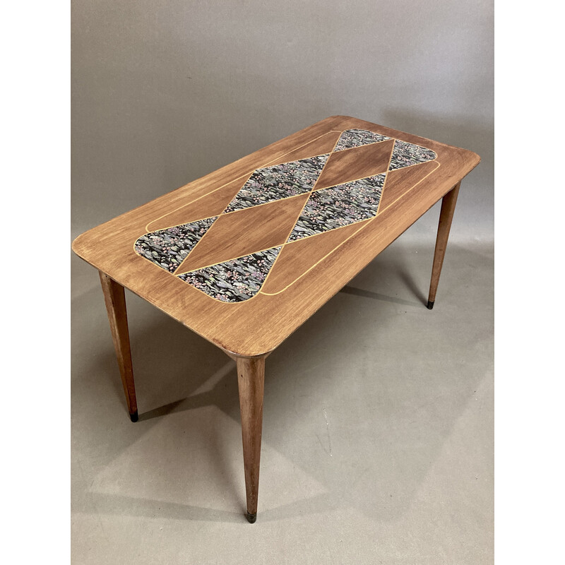 Vintage beech and mahogany coffee table, 1950