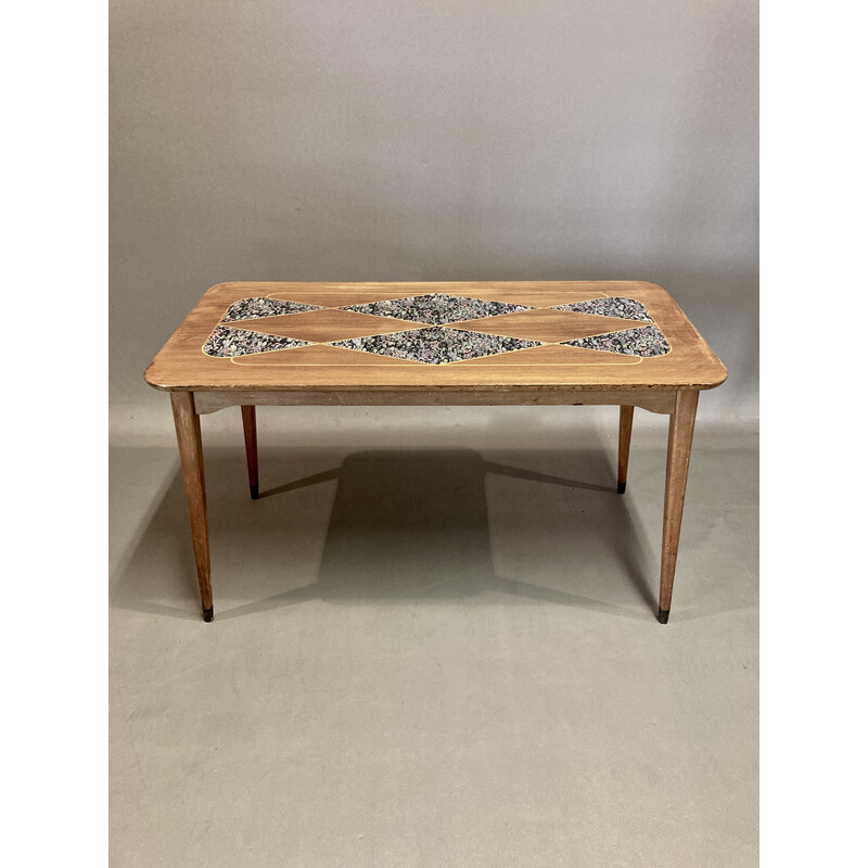 Vintage beech and mahogany coffee table, 1950